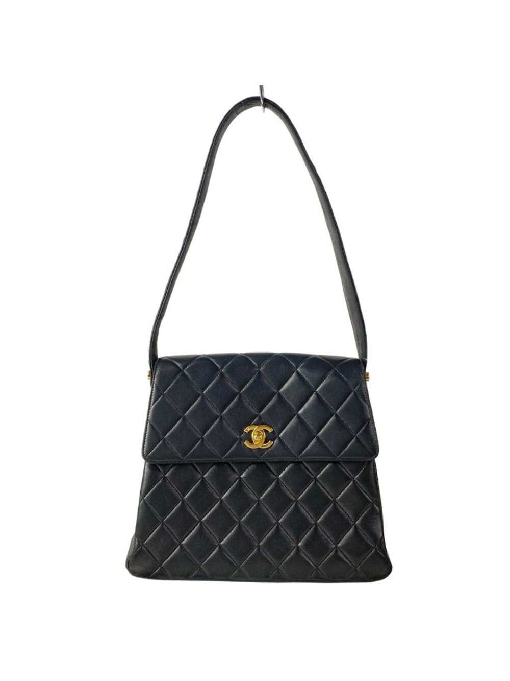 Chanel Shoulder Bag Trapezoid Quilted Black Gold Lambskin